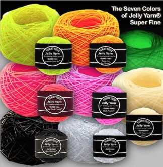 Balls of Jelly Yarn shown in each of the seven available colors