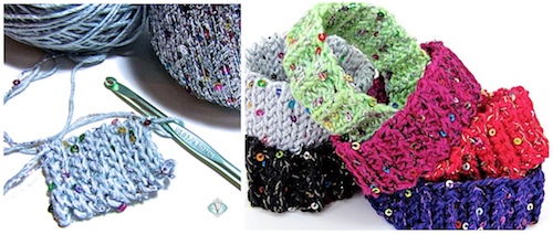 Several Kinds of Easy Crochet Ribs for Stretchy Holiday Bling Bam Bangles