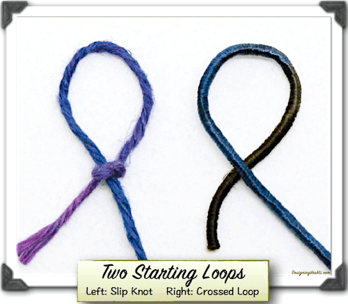 Classic Slip Knot on left, Crossed Loop on right.