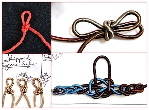 Starting slip knots: reinforced with a twist; three-loop; fancy "jury mast knot".