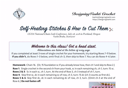 Most of my crochet class handouts now begin with "Welcome to this class! Get a head start."