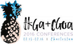 Pineapple drawing with "TKGA+CGOA 2016 CONFERENCES"; in 2016 the knitting and crochet guilds held a joint conference.