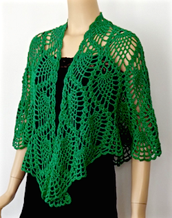 Larger wrap size of DJC Curaçao Wrap in Emerald Deep Lotus yarn