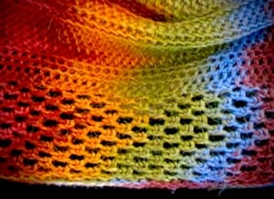 Lattice textured border of a 100% slip stitch crochet mobius "Bosnian" style (in rounds with no turning).
