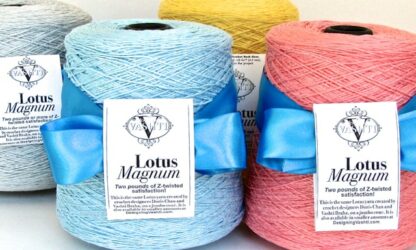 The Lotus Magnum Cone delivers a full two pounds of Lotus yarn!