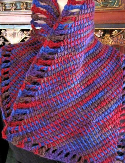 Diagonal striping of corner-to-corner wide wool scarf