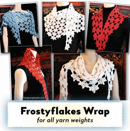 Frostyflakes Wrap styled 5 ways in 5 different yarns