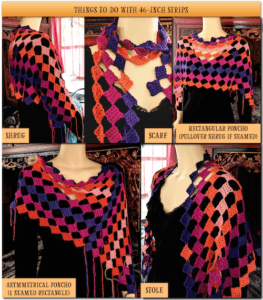 Mamruana crochet strips in other wearable shapes and striping.