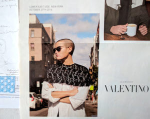 Sleek black lace crew-neck capelet for daytime urban streetwear (Oct. 2016 Valentino ad for "Glamgloss" sunglasses)