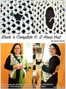 A chunky lace vest that can be completed in 2 hours because you create armholes later with quick steeks (cutting).