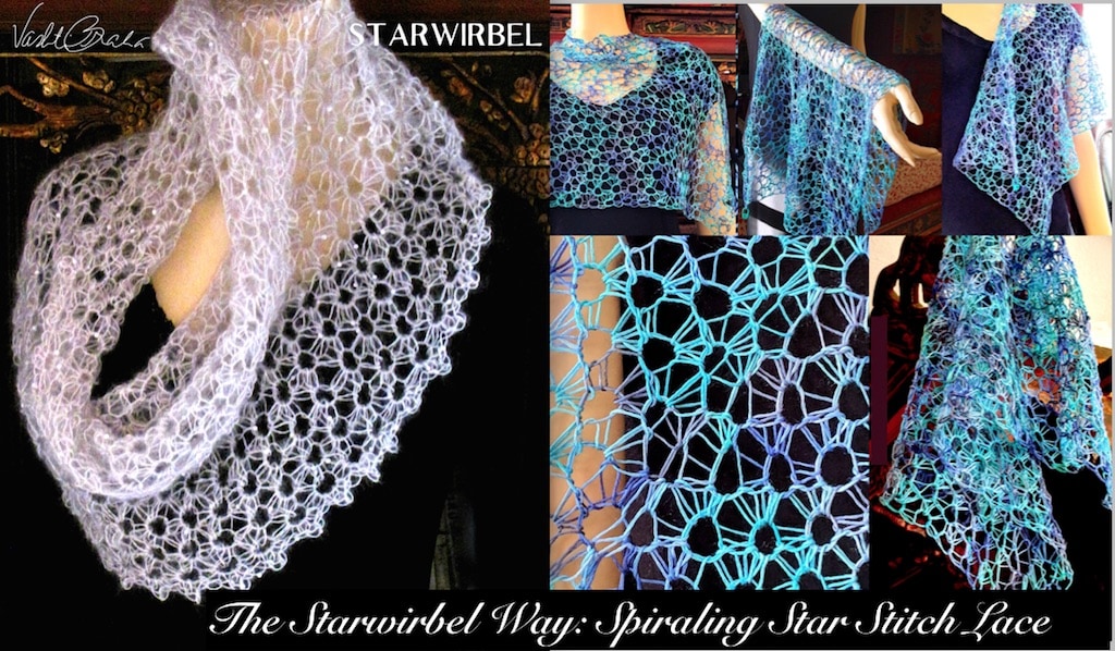 Draping cowl and star stitch pattern shapes for The Starwirbel Way Crochet Class by Vashti Braha