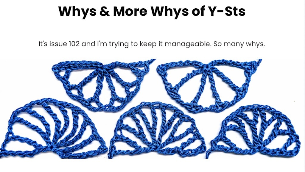 Very tall stitches shown as 5 kinds of Y stitches for improving semicircle shapes